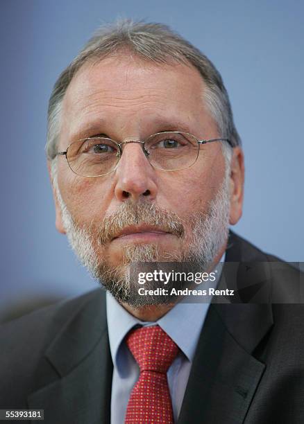 Frank Stoehr, Chairman National Union of Civil Servants tariff, attends at a press conference September 13, 2005 in Berlin, Germany. The new...