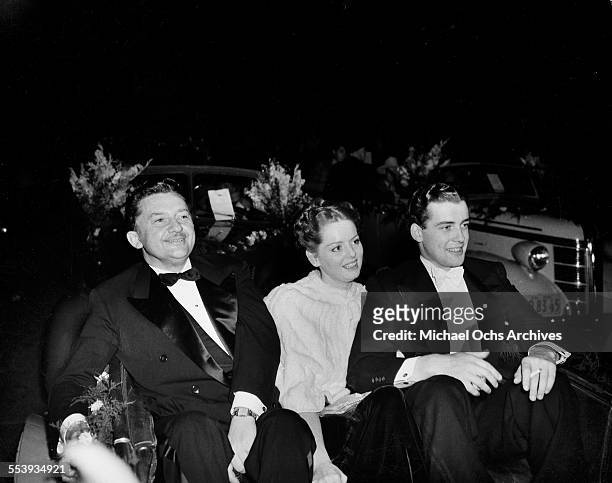 Actor Jean Hersholt, actress Arleen Whelan and actor Richard Greene attend an event in Los Angeles, California.
