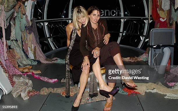Jemima French and Sadie Frost promote their label FrostFrench in a pod at the VH1 London Fashion Showcase reception, displaying the best of British...