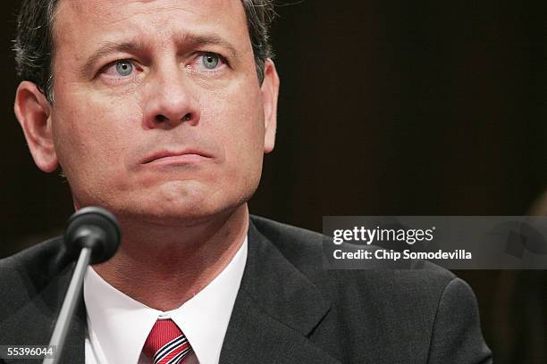 Supreme Court Chief Justice Nominee John Roberts answers questions during his second day of confirmation hearings September 13, 2005 in Washington,...