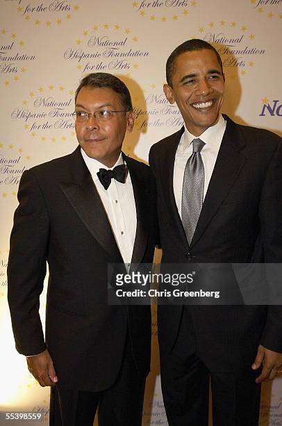 Senator Barack Obama, , poses on the red carpet with Felix Sanchez, Chairman of the National Hispanic Foundation for the Arts, at the National...