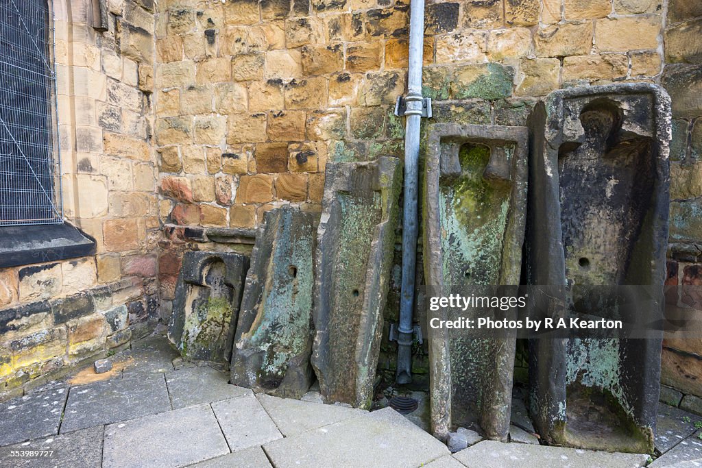 Stone coffins at All Saints Church, Bakewell