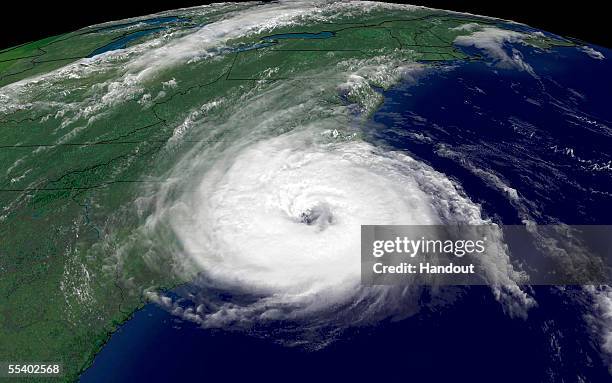 In this satellite image from NOAA taken 4:15pm EDT, Hurricane Ophelia is shown over the Atlantic Ocean closing in on North Carolina's Coast September...