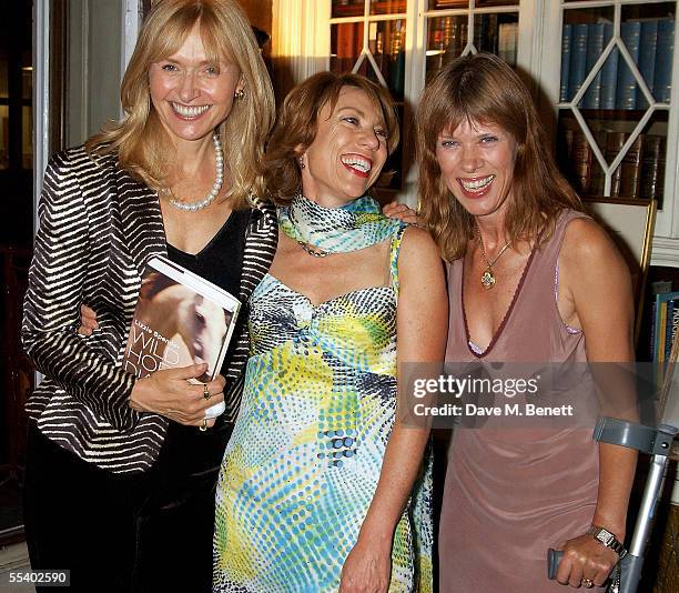 Lizzie Spender, Cathy Letts and Netty Mason attend the book launch party for Lizzie Spenders, new book "Wild Horse Diaries" at 15 Albemarle Street on...