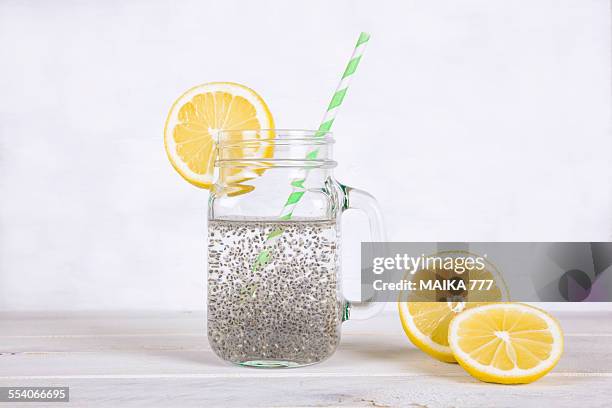 agua de chia (chia water) in a mason jar - agua potable stock pictures, royalty-free photos & images