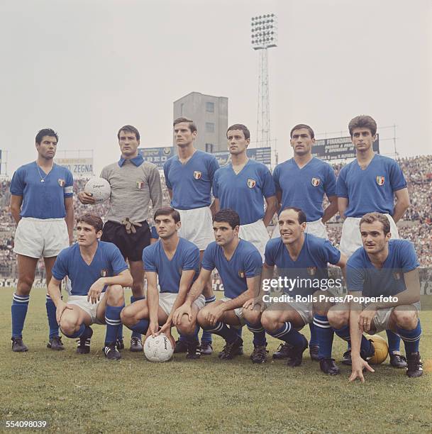 The Italy National football team line up before their international game against Argentina in the Stadio Comunale in Turin, Italy on 22nd June 1966....