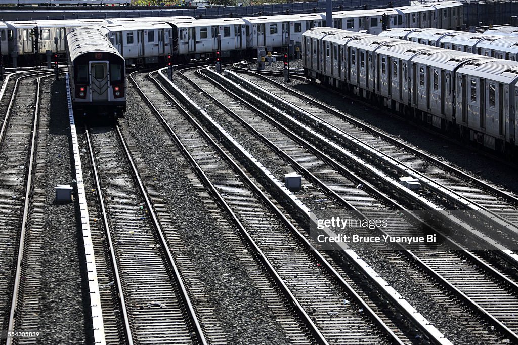 No.7 Subway trains in Corona Yard