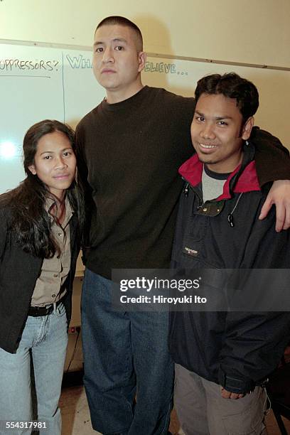 Workers at Committee Against Anti-Asian Violence in their East Village office on Wednesday night, November 17, 1999.This image:From left, Chhaya...