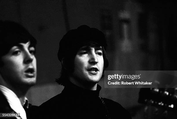 Paul McCartney and John Lennon are pictured at the Donmar Rehearsal Theatre in central London during rehearsals for The Beatles upcoming UK tour....
