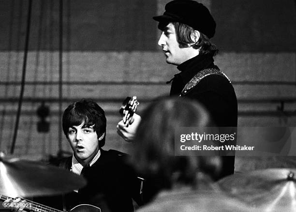 Paul McCartney and John Lennon are pictured at the Donmar Rehearsal Theatre in central London during rehearsals for The Beatles upcoming UK tour....