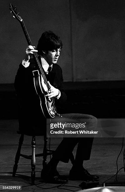 Paul McCartney is pictured at the Donmar Rehearsal Theatre in central London during rehearsals for The Beatles upcoming UK tour. November 1965.