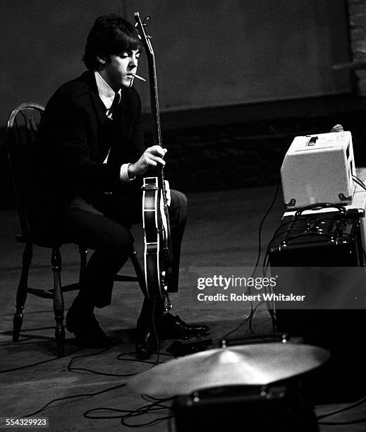 Paul McCartney is pictured at the Donmar Rehearsal Theatre in central London during rehearsals for The Beatles upcoming UK tour. November 1965.