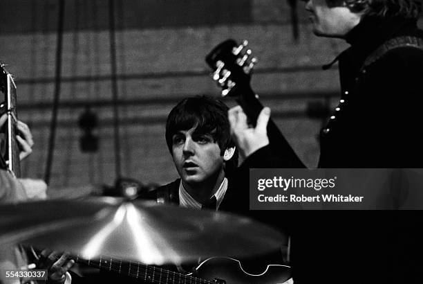 Paul McCartney is pictured at the Donmar Rehearsal Theatre in central London during rehearsals for The Beatles upcoming UK tour. November 1965.