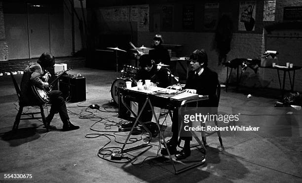The Beatles are pictured at the Donmar Rehearsal Theatre in central London during rehearsals for their upcoming UK tour. November 1965.