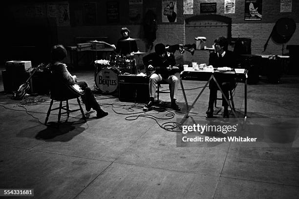 The Beatles are pictured at the Donmar Rehearsal Theatre in central London during rehearsals for their upcoming UK tour. November 1965.