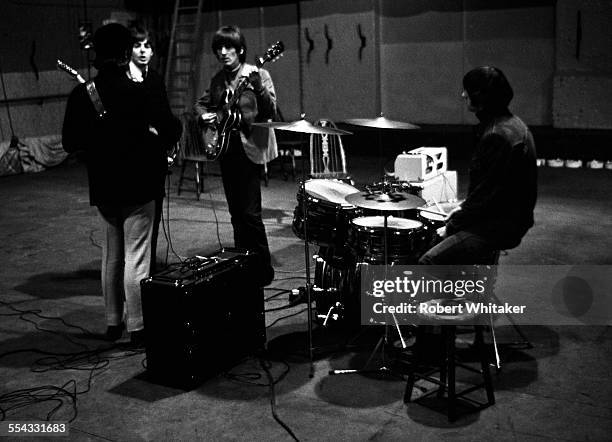 The Beatles are pictured at the Donmar Rehearsal Theatre in central London during rehearsals for their upcoming UK tour. November 1965.