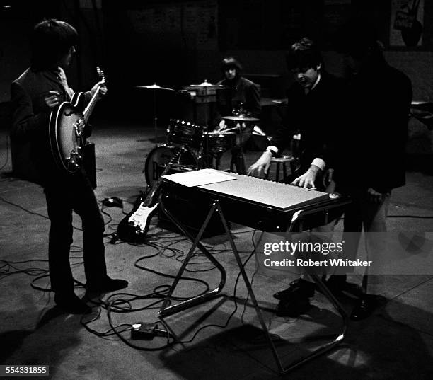 The Beatles are pictured at the Donmar Rehearsal Theatre in central London during rehearsals for their upcoming UK tour. November 1965.