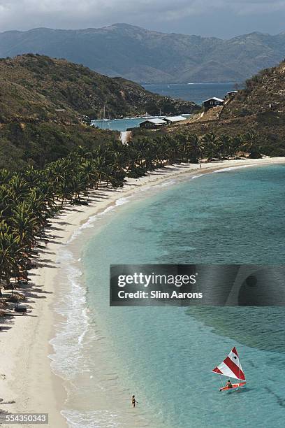 High angle view of the coastline of Peter Island, British Virgin Islands, March 1973.