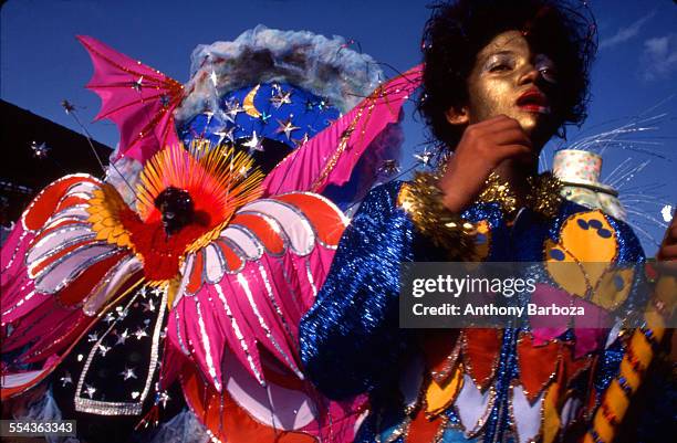 View of participants in elaborate costumes at a Carnival Parade, Trindad, 1977.