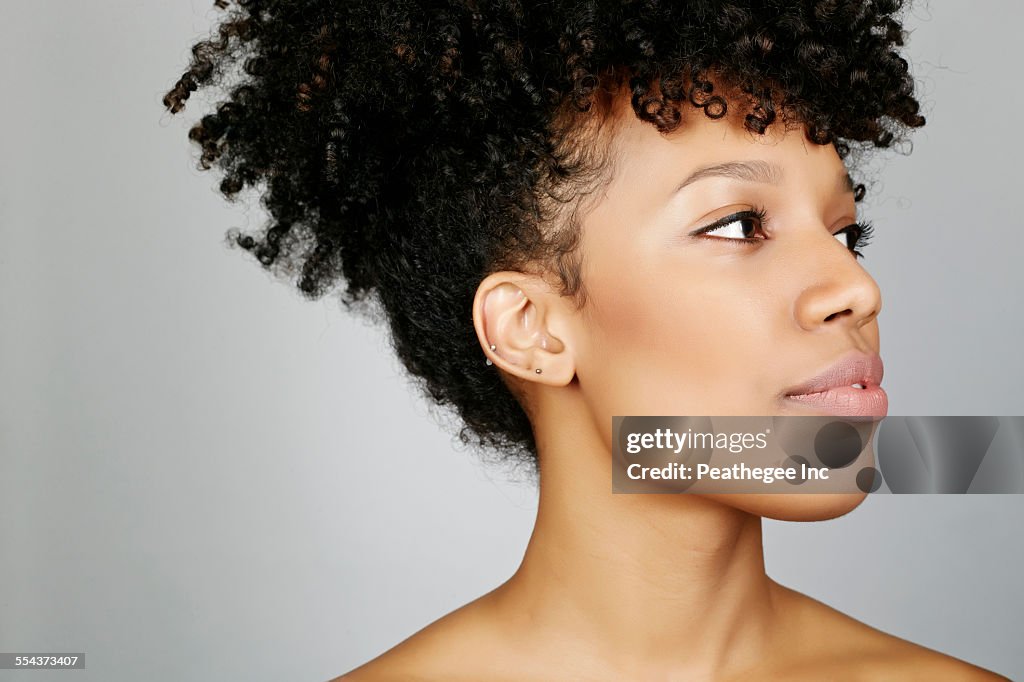 Close up of face of mixed race woman