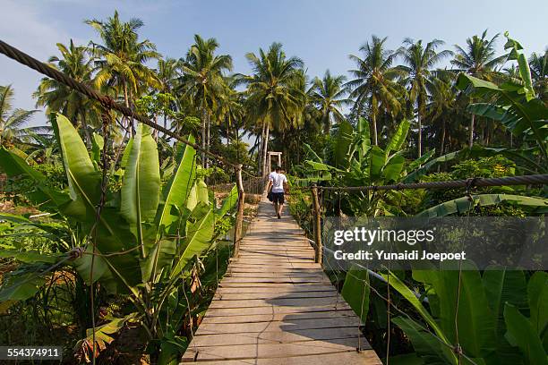 people in wood bridge - banten province foto e immagini stock