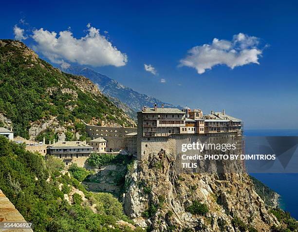 simonopetra panorama - macedónia grécia imagens e fotografias de stock