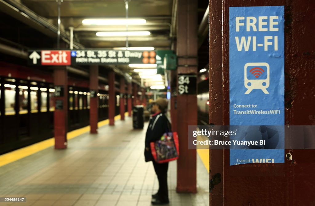Sign Marking Free Wi-Fi spot at subway station