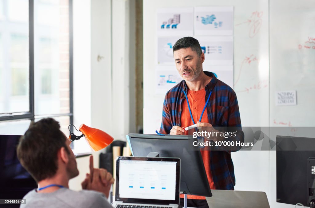 Businessmen in discussion in tech start-up office