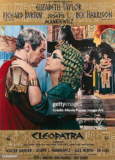 Poster for Joseph L. Mankiewicz and Rouben Mamoulian's 1963 biopic 'Cleopatra' starring Elizabeth Taylor and Rex Harrison.