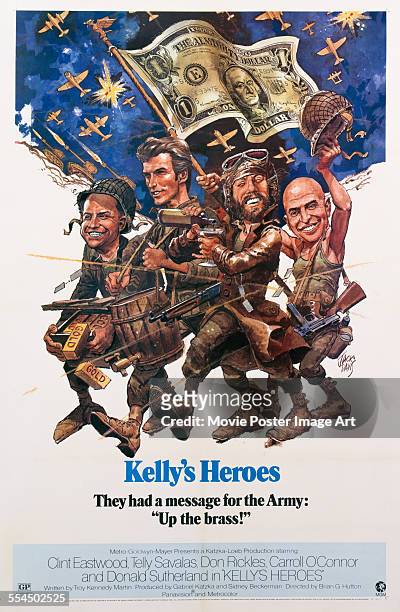 Poster for Brian G. Hutton's 1970 action film 'Kelly's Heroes' starring Clint Eastwood, Telly Savalas, Don Rickles , and Donald Sutherland.