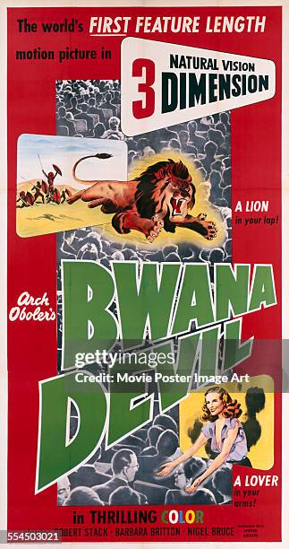 Poster for Arch Oboler's 1952 adventure film 'Bwana Devil' starring Barbara Britton.