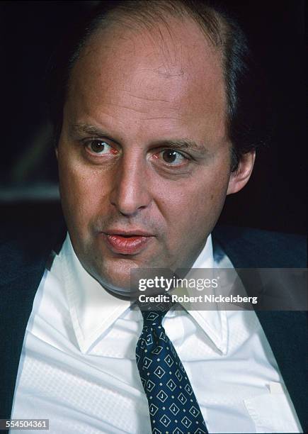 Ambassador to Honduras, John Negroponte, speaks to journalists about the U.S. Government's support for the Nicaraguan Contras in his office June 1983...