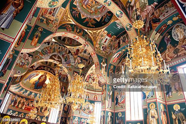 romanian monastery - interior - moldavia stock pictures, royalty-free photos & images