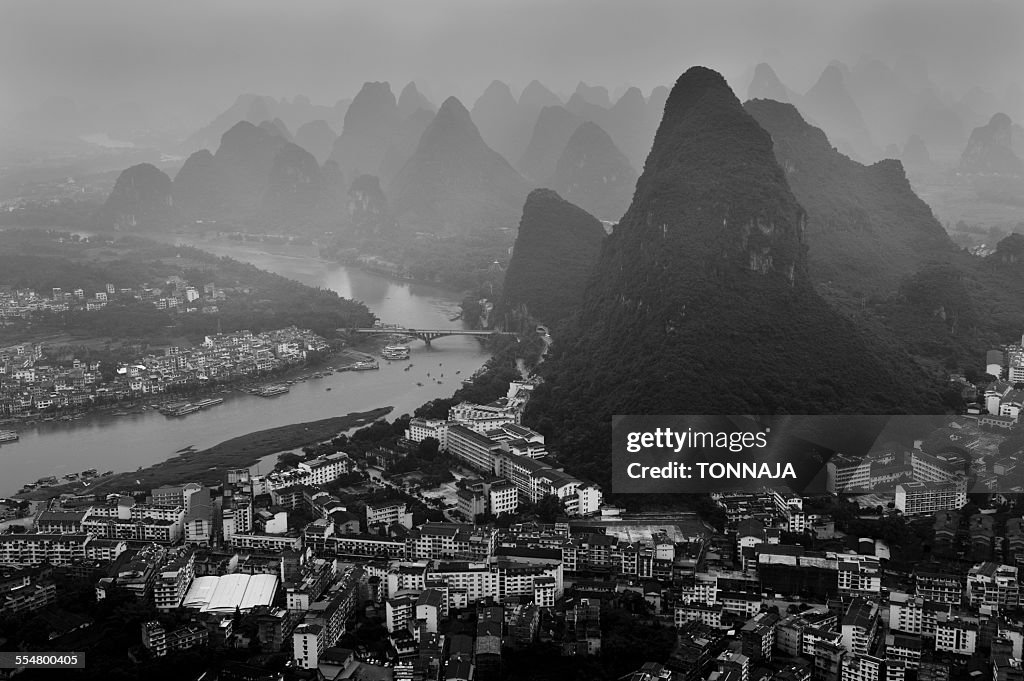 Yangshuo in black and white tone