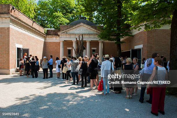 People are pictured queuing for the US Pavillion at the Venice Biennale, May 2015.