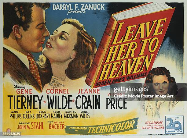 Poster for John M. Stahl's 1945 drama 'Leave Her to Heaven' starring Jeanne Crain, Gene Tierney, and Cornel Wilde.