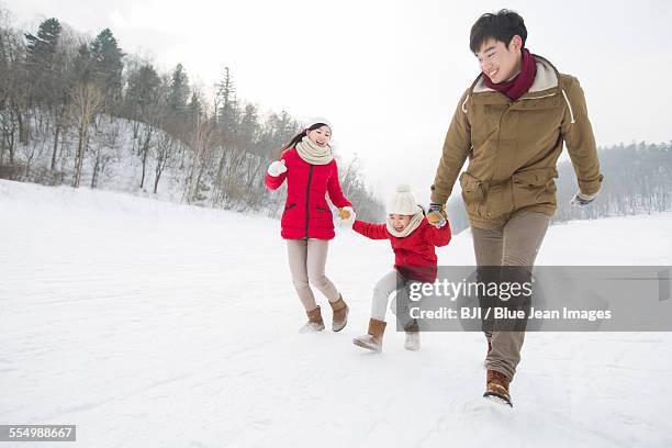 happy family playing on the snow - harbin winter - fotografias e filmes do acervo