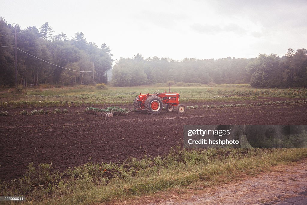 A tractor in a field