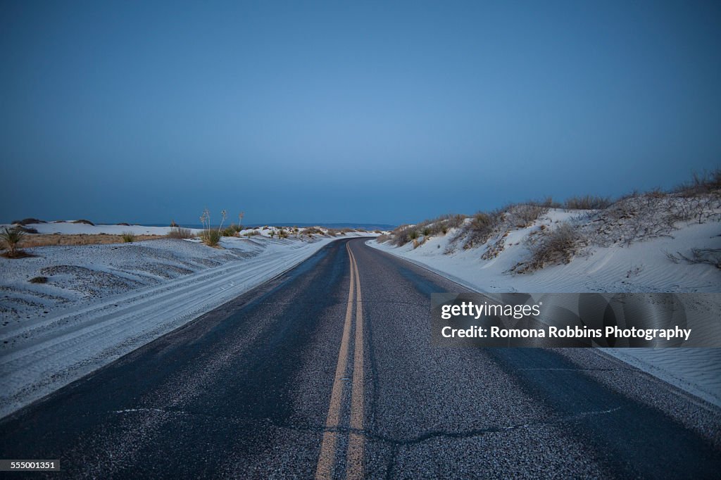 View of empty highway, White Sands Desert, New Mexico, USA