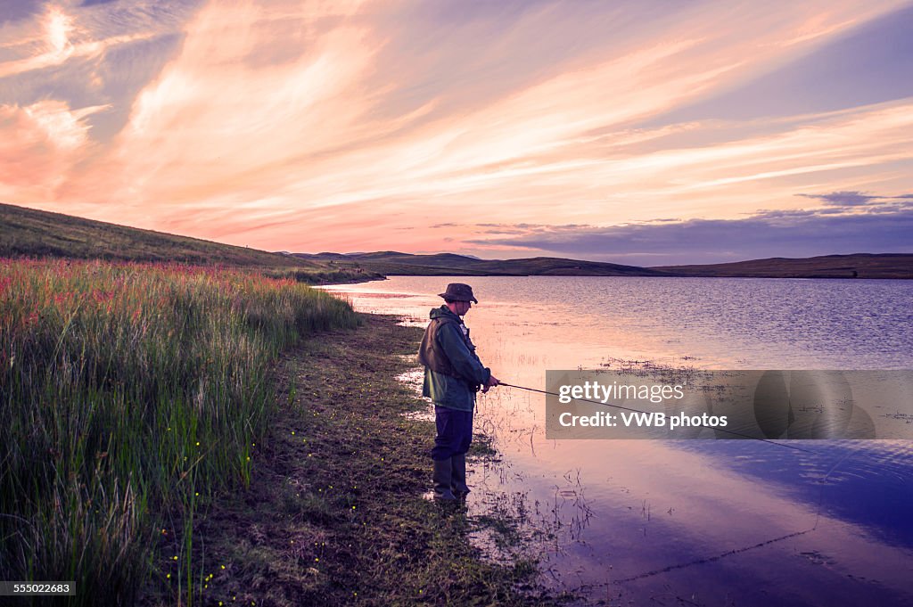 Sunset fly fishing, Loch Thom