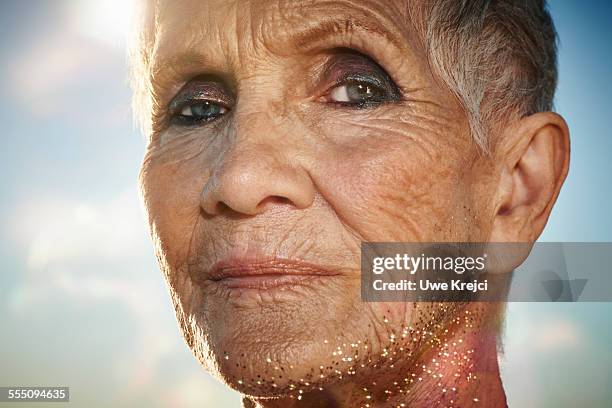 senior woman, serious face, close up - grey eyes stock pictures, royalty-free photos & images