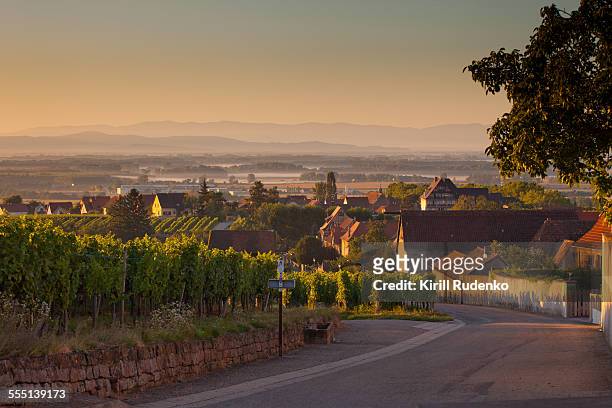 early morning in a small village in alsace, france - village stockfoto's en -beelden
