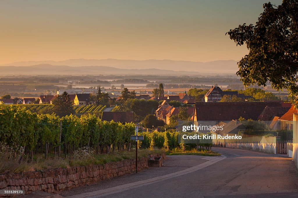 Early morning in a small village in Alsace, France