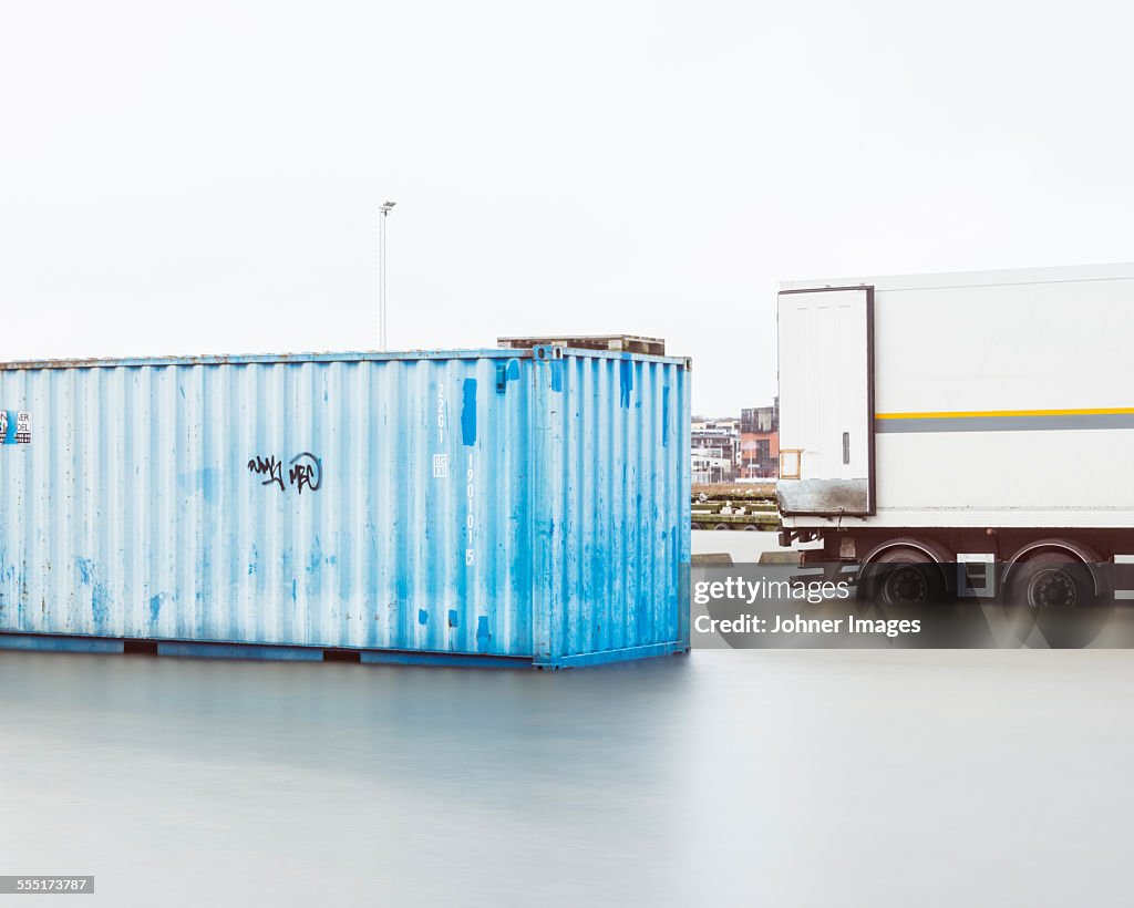 Cargo container in water
