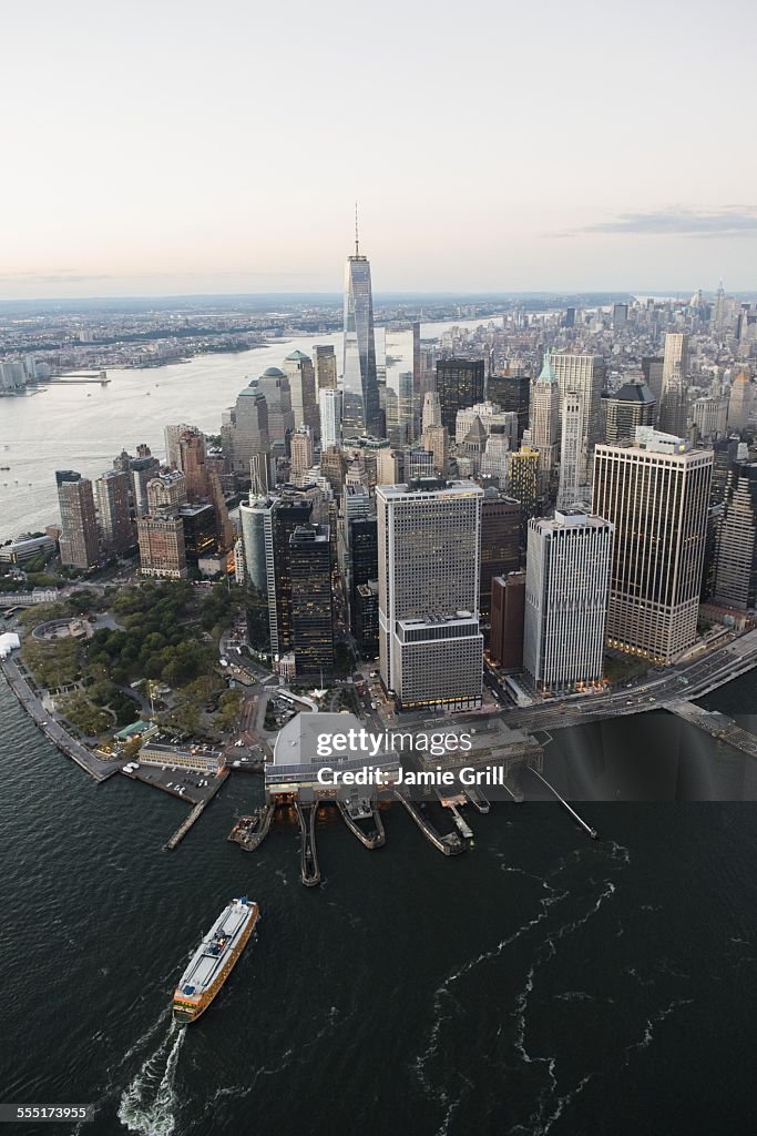 USA, New York State, New York City, Aerial view of Lower Manhattan and One World Trade Center