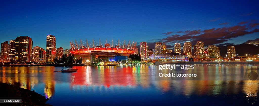 Vancouver BC Place in Red at Night