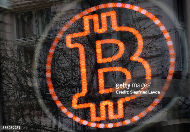 bitcoin led sign - bitcoin stock pictures, royalty-free photos & images