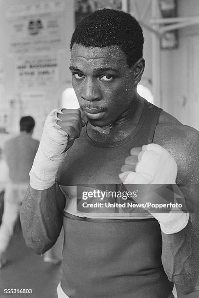 English heavyweight boxer Frank Bruno pictured during a training session at Terry Lawless' gym in London on 1st September 1983.