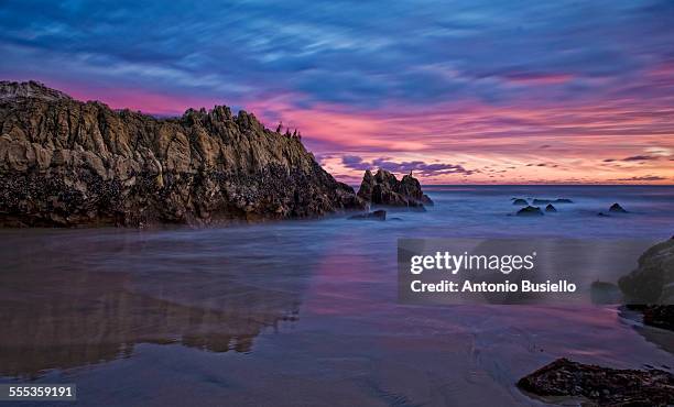 beautiful sunset in leo carrillo state park - gaviota de california fotografías e imágenes de stock