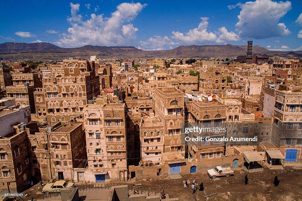 Mud houses in Sanaa in Yemen